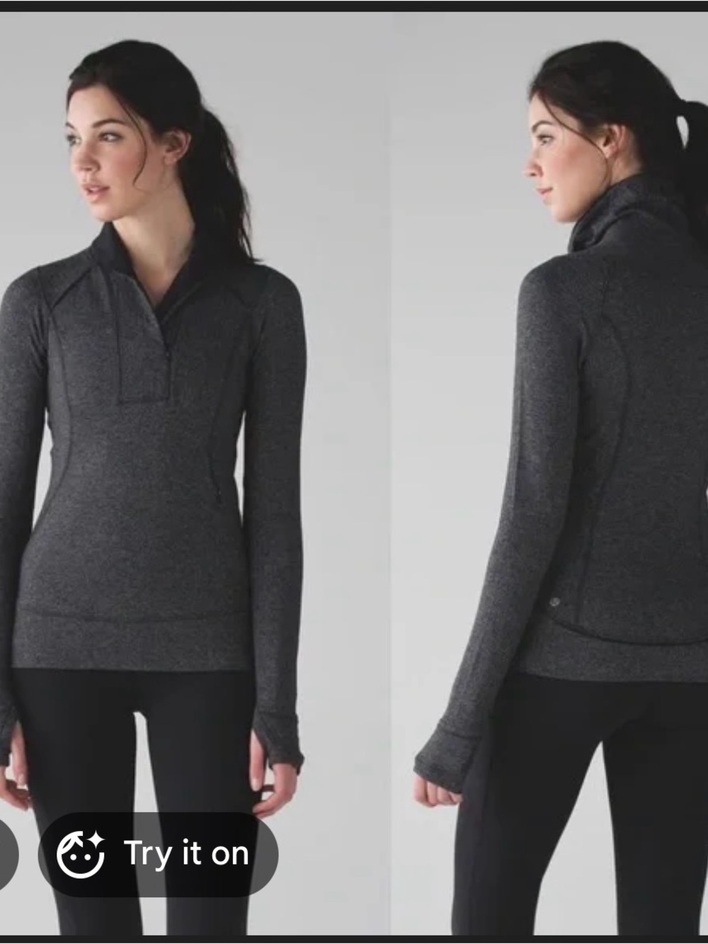 Lululemon Think Fast Long Sleeve Quarter Zip Herringbone Grey Thumb holes Top 2